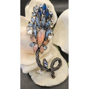 Florenza Vintage Black Rhodium Pink & Blue Rhinestone Lava Glass Flower Pin